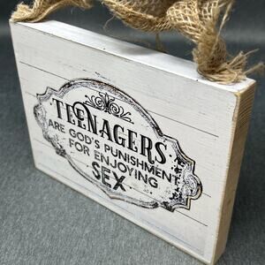 Teenagers Are Gods Punishment For Enjoying Sex Funny Wooden Hanging Sign Decor